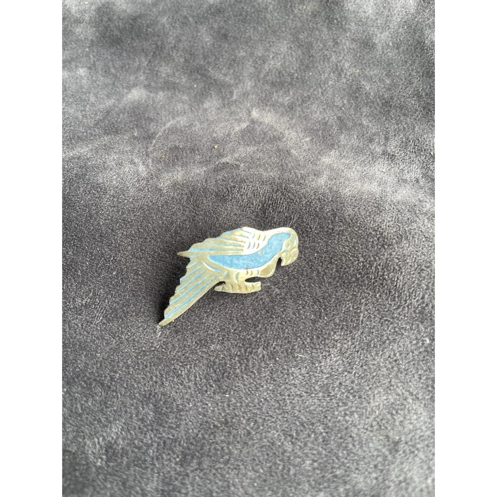 Vintage Mexico Parrot Bird Enamel Brooch Brass Pin Blue Parrot